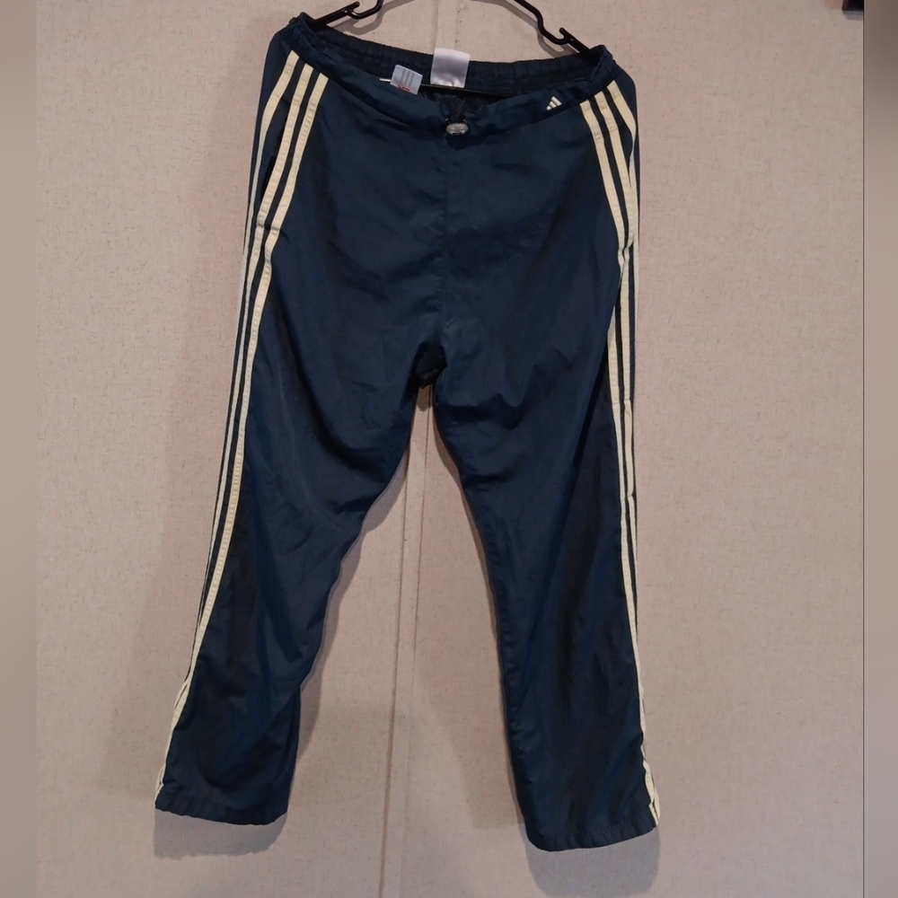 Vtg 90s Adidas Joggers Track Pants Women Size L Grey  Three Stripes Green